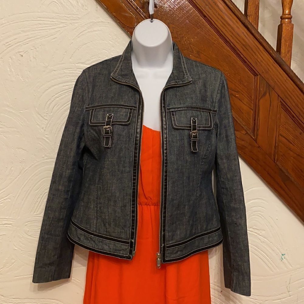 ‎Michael Kors Jean jacket with leather trim